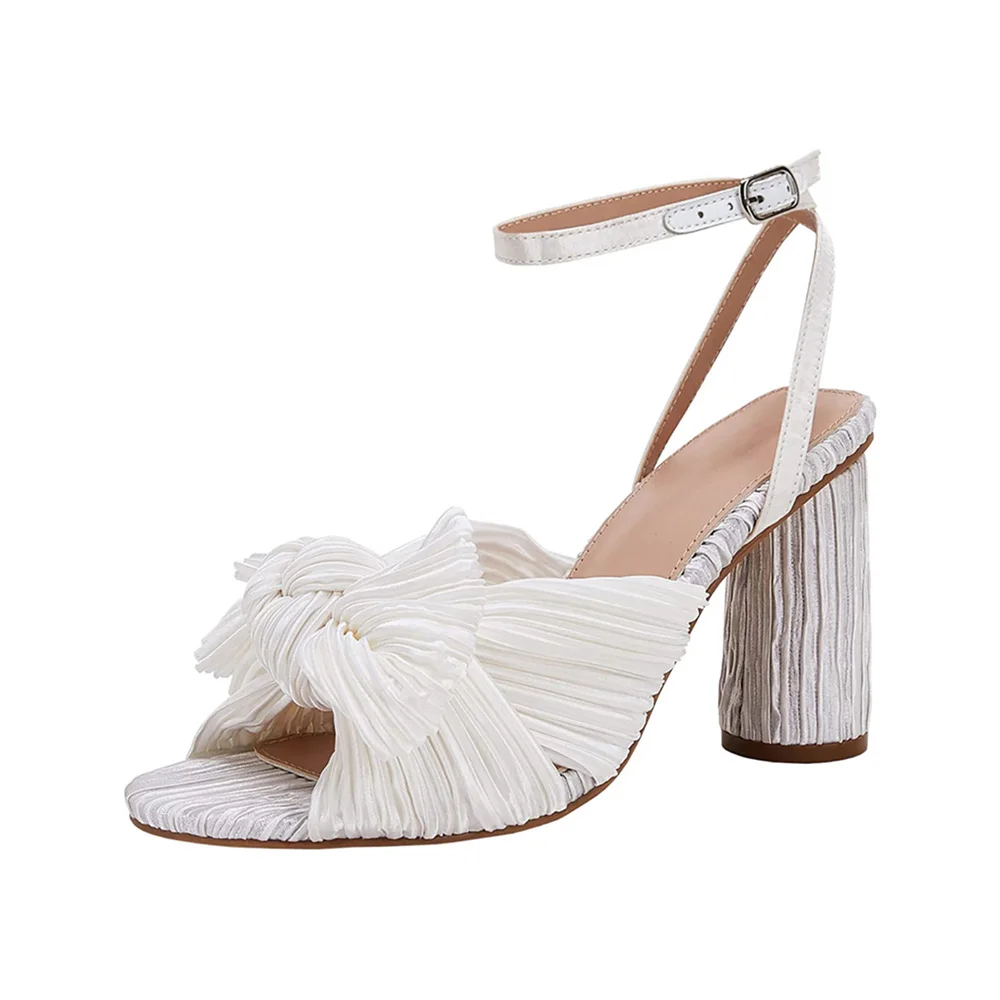 2022 Elegant Summer Sandals Dress Party Women High Heels Wedding Shoes Butterfly Knot Peep Toe Designer Bride Shoes Plus Size 43