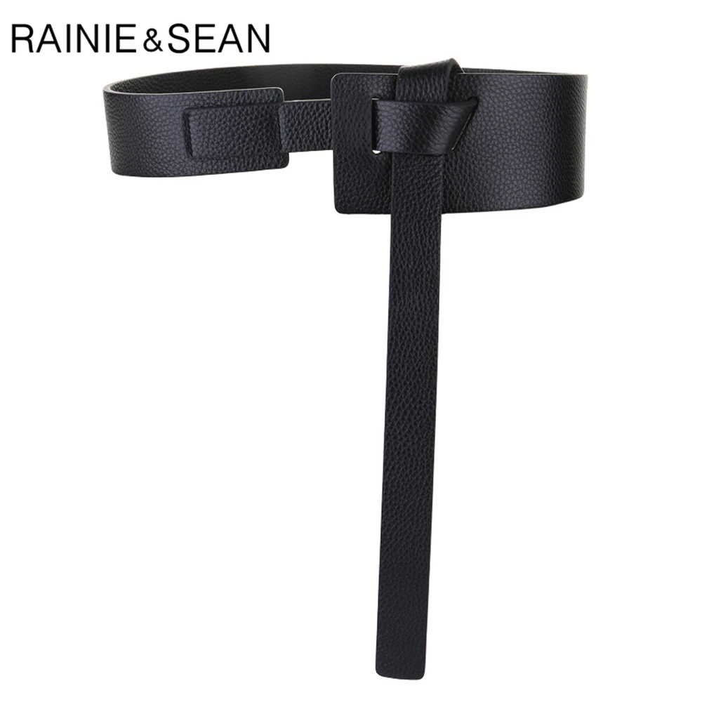 RAINIE SEAN Wide Waist Belts Women Belt Self Tie Solid Black Red Camel Genuine Leather Belts for Women Fashion Corset Belt 120cm