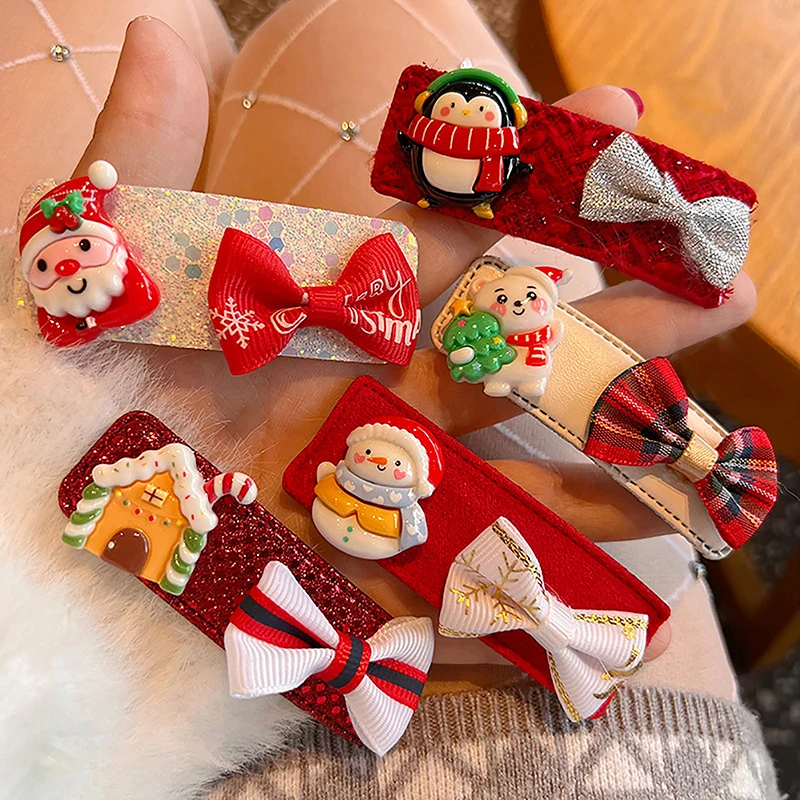 

1Pc Christmas New Year Sequins Bow Hair Clip Cute Santa Claus Snowman BB Clip Bangs Hairpin Christmas Party Decoration Gifts