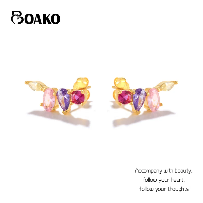 

Женские серьги-гвоздики BOAKO, серьги с настоящими искусственными серебряными радужными цирконами, серьги для пирсинга, подарочные украшения