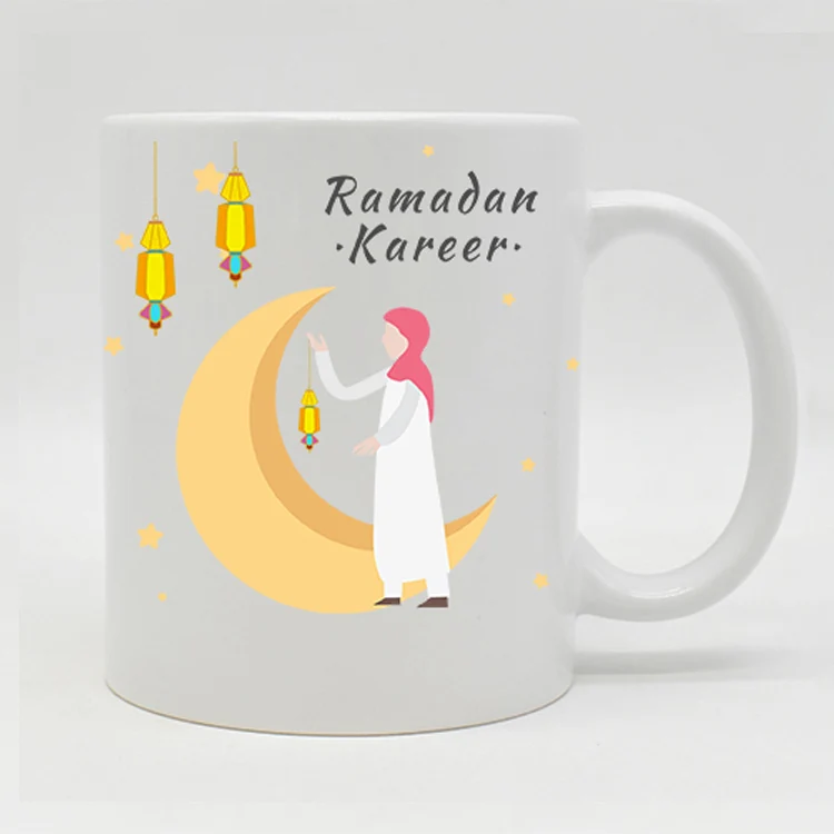 

white and black 11 oz ounce Mubarak-Happy Eid Blessing After Ramadan Islamic Muslim Holidays crescent ceramic ramadan mugs