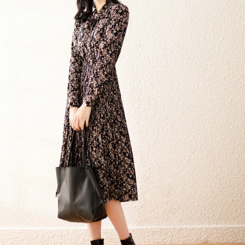 Платье женское Плиссированное с длинным рукавом Элегантная стильная летняя