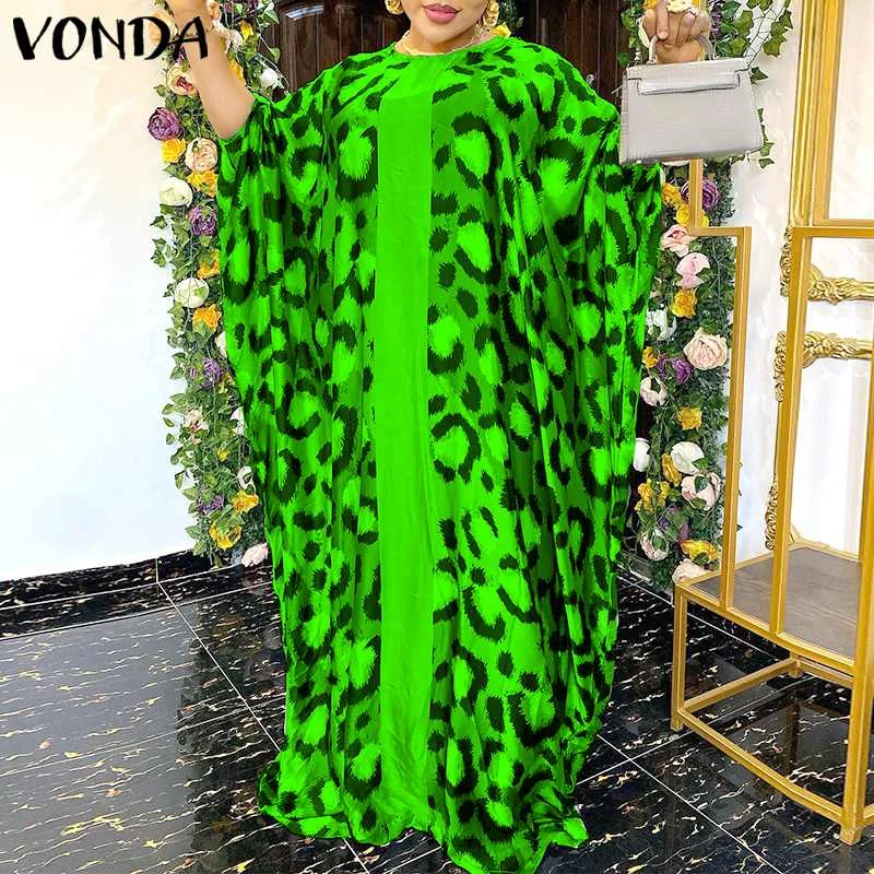 

Женское летнее платье VONDA 2022 с леопардовым принтом, богемные вечерние макси платья с длинным рукавом, праздничные повседневные женские плат...