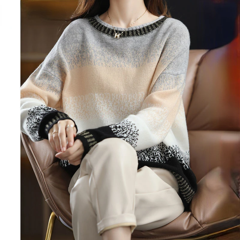 

2022 Knitwear Sweater Women New Fashion Autumn Winter Knitted Long Sleeve Loose Pullover Casual O-Neck Clothes Female Tops S10