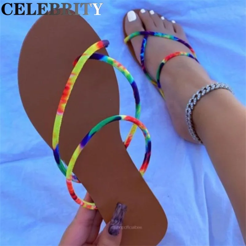 

2022 Summer New Women's Colorful Slippers Flat Sandals