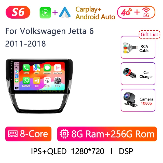 

2-диночная автомобильная стереосистема Android для Volkswagen VW Jetta 6 MK6 2011-2018, мультимедийный плеер, беспроводной Carplay, авто GPS, RDS, головное устройство