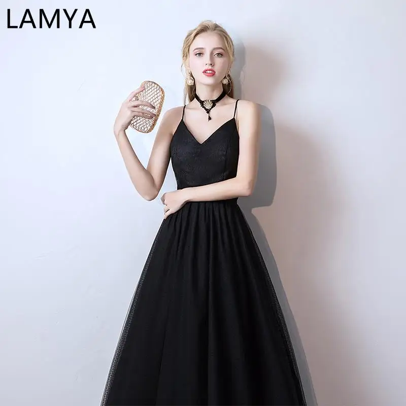 

LAMYA Evening Dress New Banquet Noble Elegant Long Gathering Host Annual Meeting Mid Length Camisole Gown black prom dress