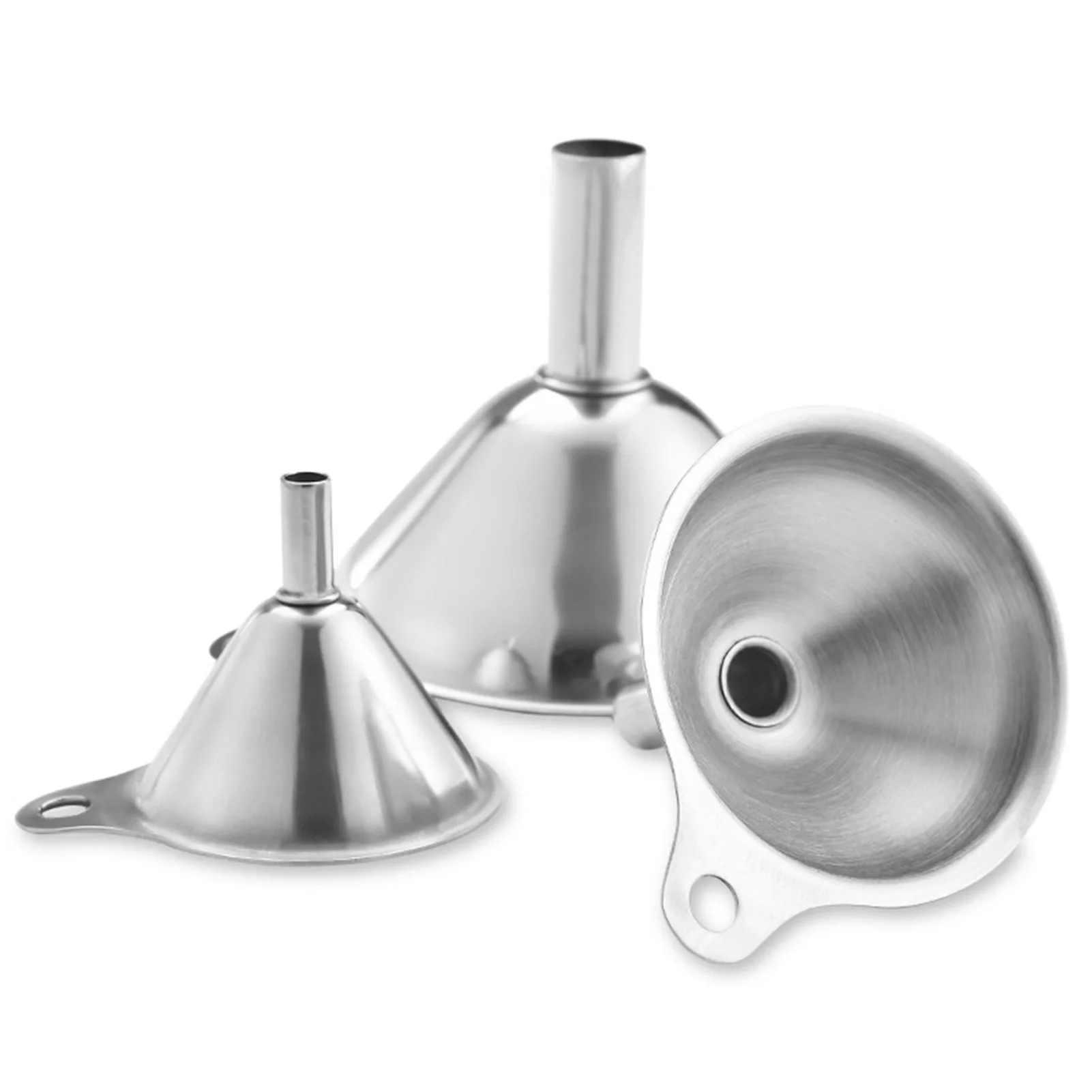

3pcs Metal Stainless Steel Funnel 3 Different Sizes Oil Funnels for Kitchen Use Filling Bottles Flask