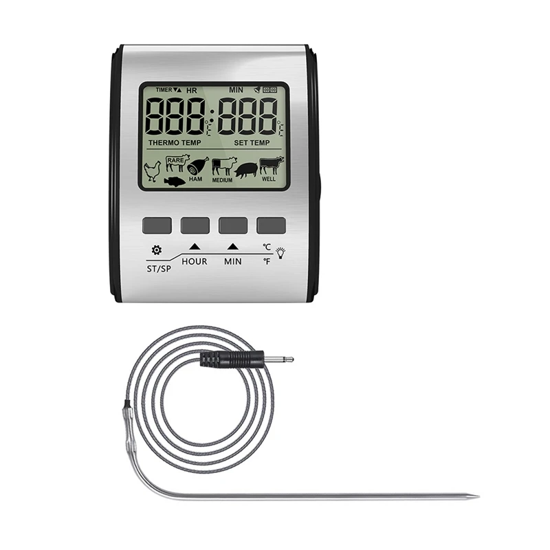 

Digital Meat Thermometer BBQ Kitchen Cooking Thermometer With Probe Sensor Timer Backlight Grill Oven Thermometer