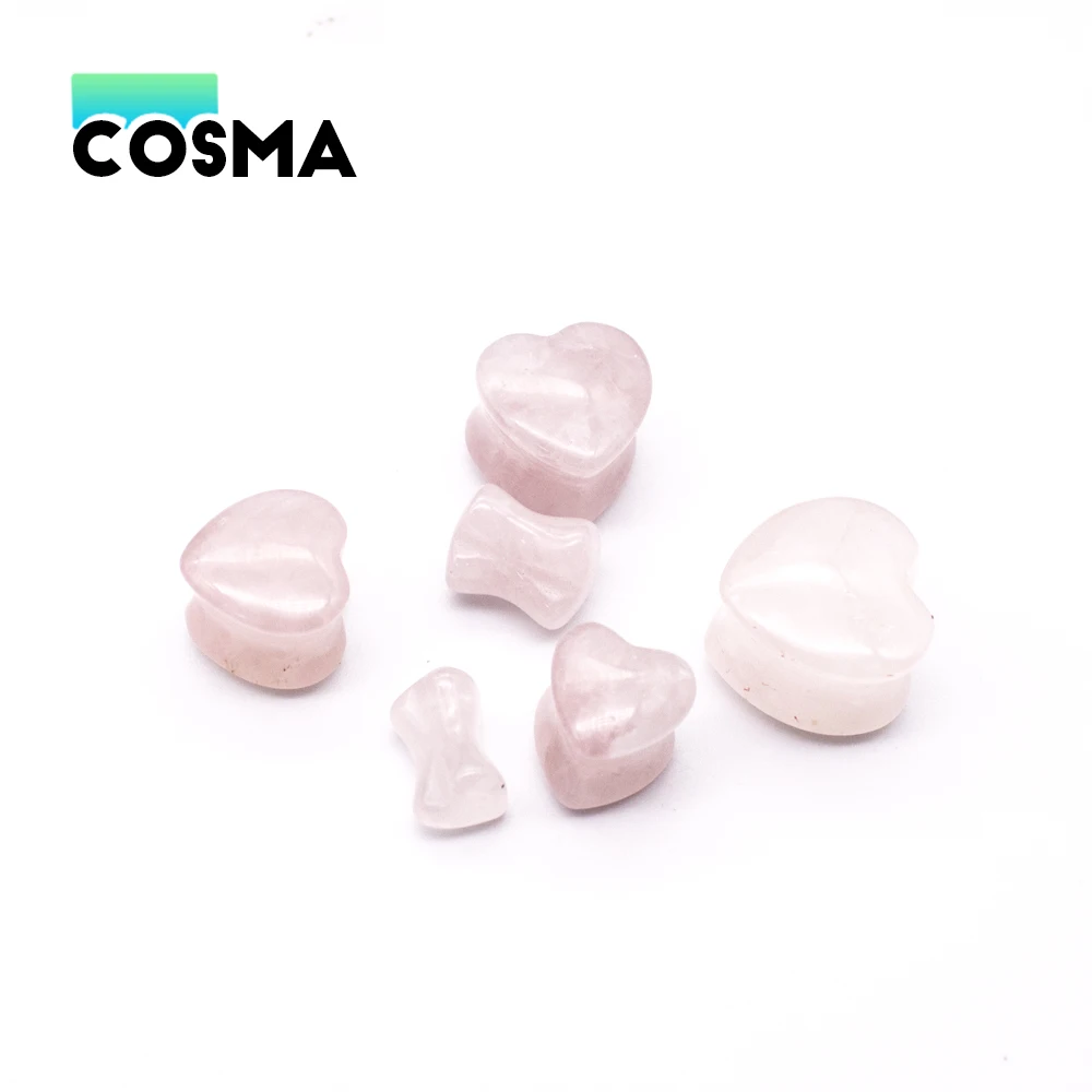 

COSMA 1pair Peach Heart Stone Ear Expander Simple Trend Powder Crystal Ear Expander Body Piercing Jewelry