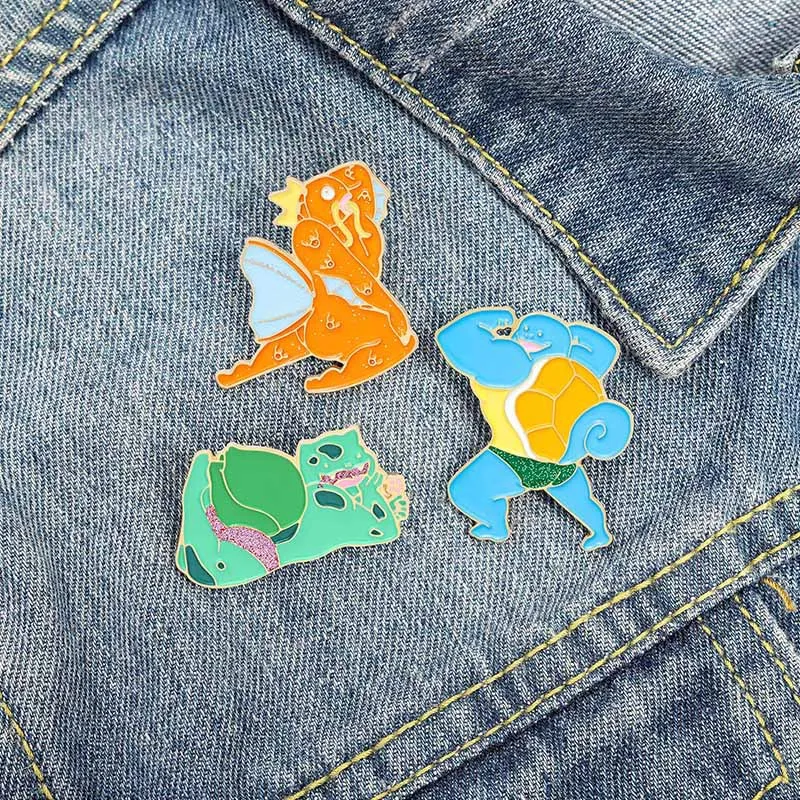 

Pokémon Pikachu Squirtle Enamel Pin Funny Personality Punk Brooches Bag Lapel Pin Cartoon Badg Jewelry Gift for Kids Friends