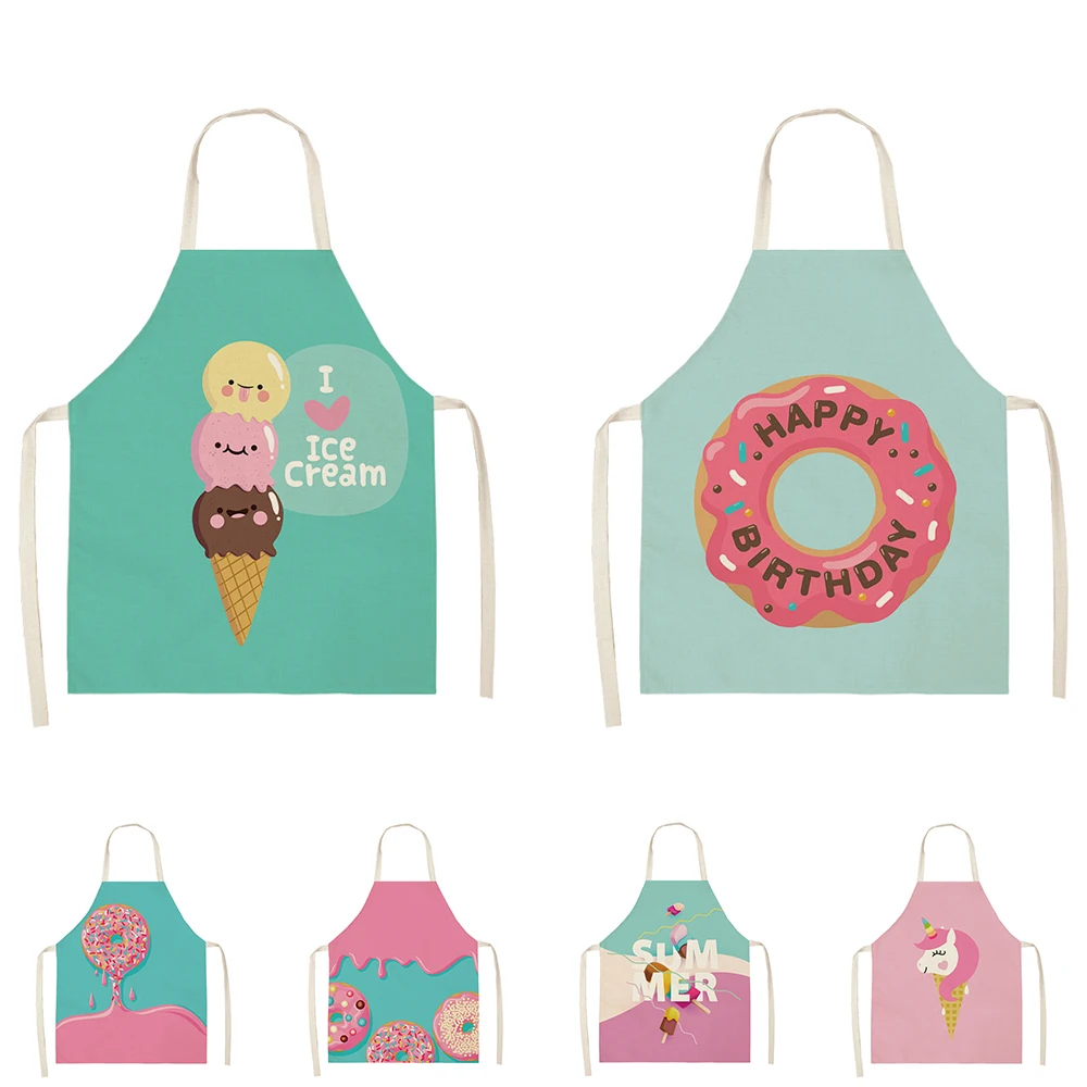 

Sweet Desserts Print Apron Ice Cream Pattern Aprons for Women Oil-proof Adults Sleeveless Apron Kitchen Accessories