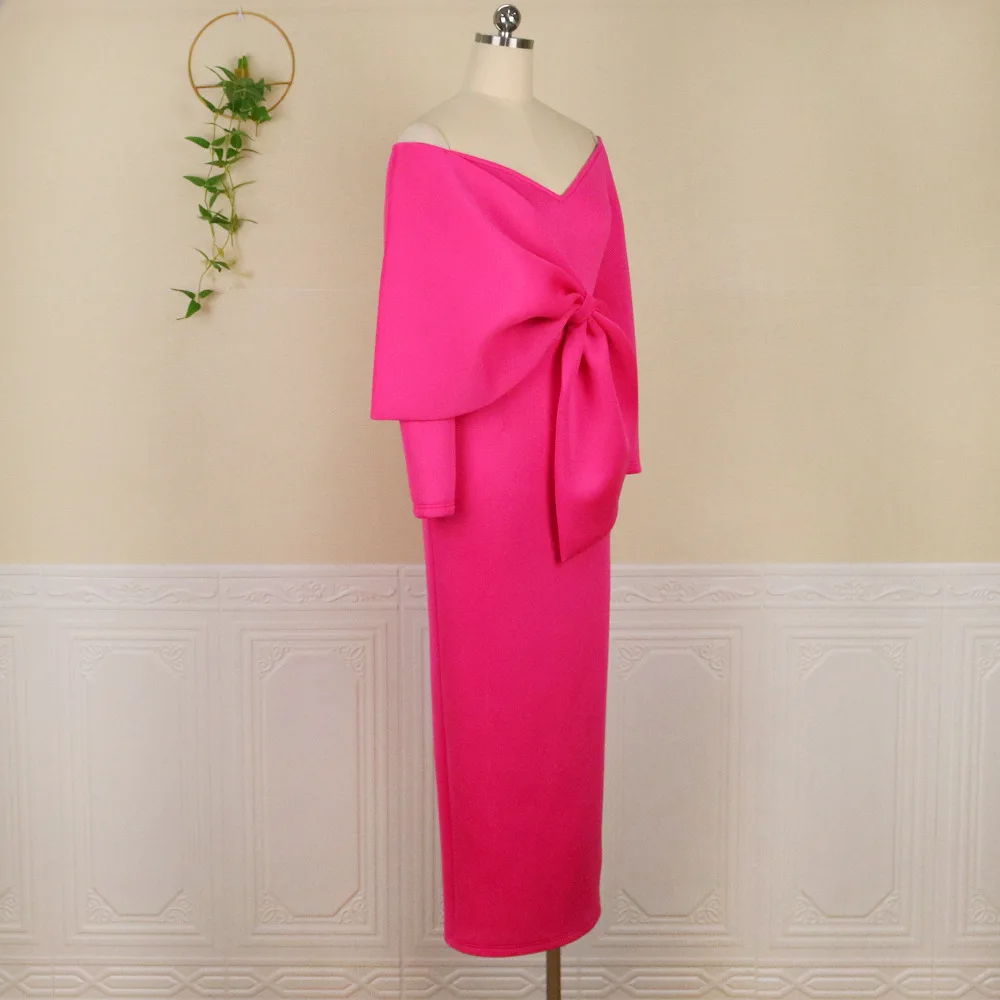 Plus Size Dresses Solid Slim Long Sleeve Bow Party Dresses Evening Dresses Plus Size Dresses Sexy Sheath Wholesale Dropshpping