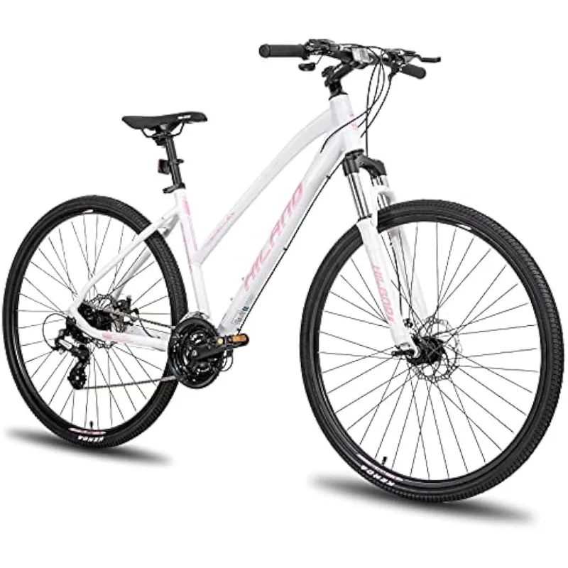 

Гибридный велосипед Hiland 700C, алюминиевый велосипед Shimano 24 скорости с замком, подвеска, вилка, дисковый тормоз, городской комфортный велосипед