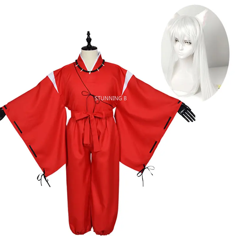 

Anime Cosplay Inuyasha Costumes Kimono Halloween for Men Role Playing Clothing Suit Wig Party Red Uniform Full Set