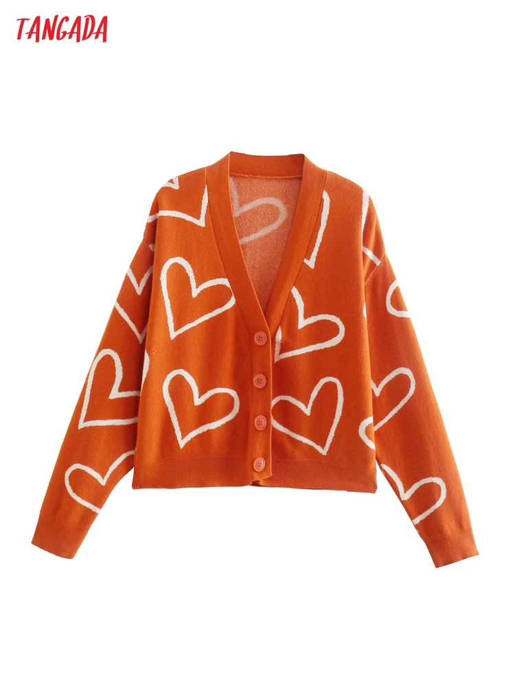 

Tangada Women Elegant Heart Cardigan Vintage Jumper 2021 Female Knitted Cardigan AB01