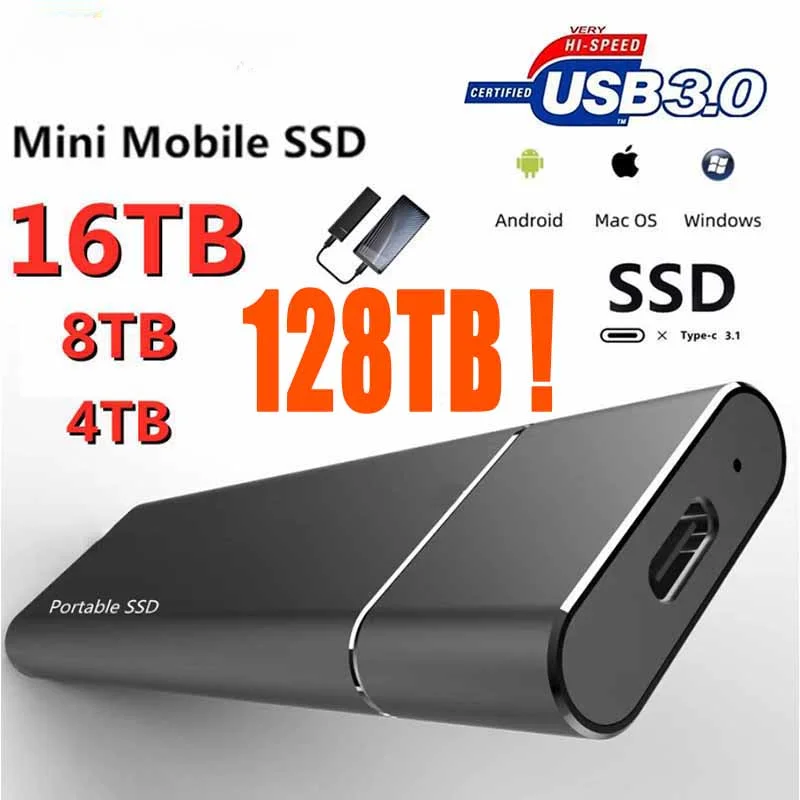 High-speed External SSD 64TB 32TB 16TB 4TB 8TB 2TB 500GBexternal Hard Drive USB 3.1 Typc-C External for Laptop PC