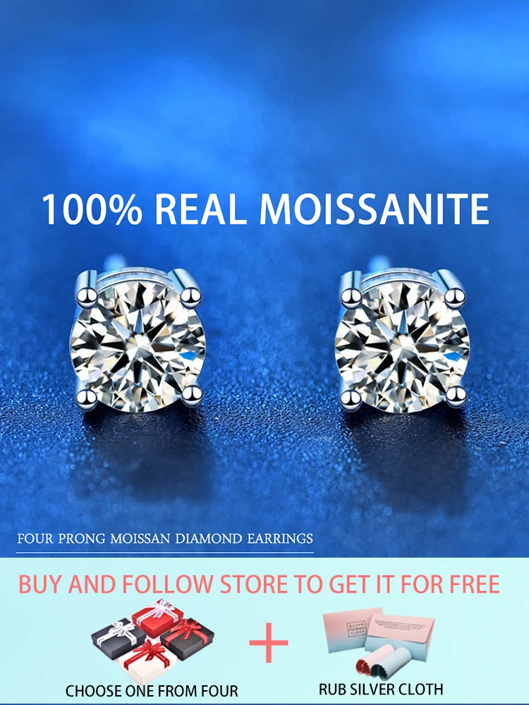 

Real 0.5-1 Carat D Color Moissanite Stud Earrings For Women Top Quality 100% 925 Sterling Silver Sparkling Wedding Jewelry