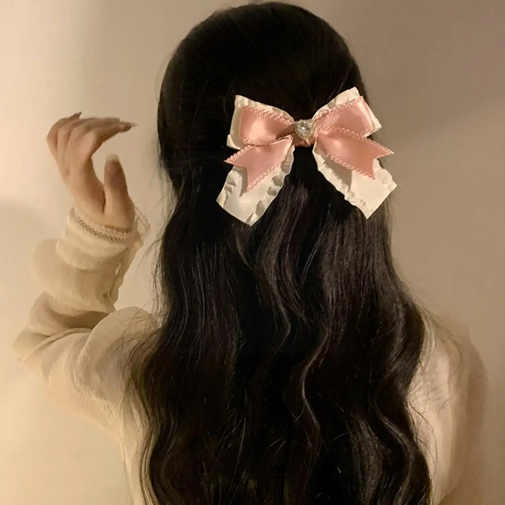 

New Pink White Bows Clips Elegant French Satin Hairpins Cute Clips Cool Hair Accessories Ponytail Hair Headwear Girls Sweet L4F5