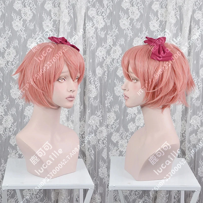 Фото Высококачественный парик для косплея Сайори из Doki Literature Club, короткий, розовый, термостойкий, синтетический, Anim6,b'8\j'7/ №1