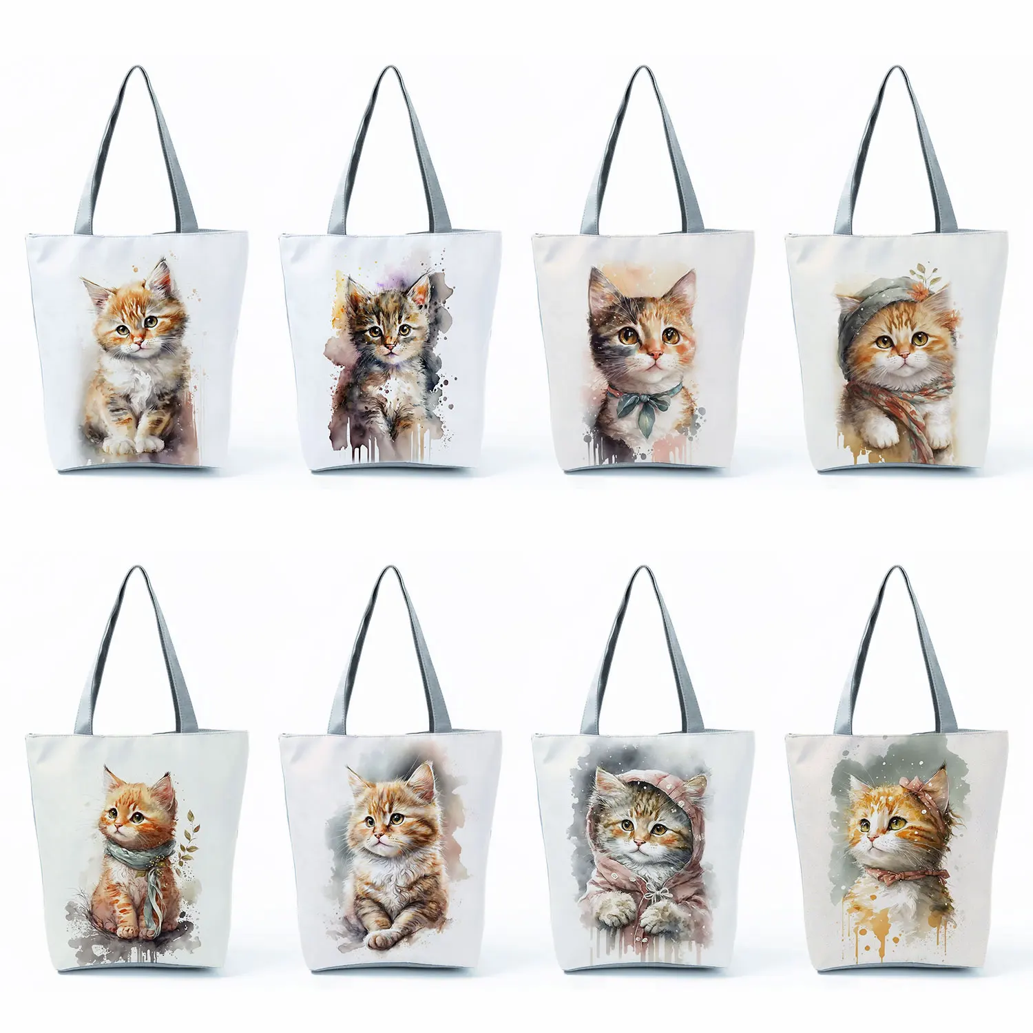 

Handbag for Women Kawaii Ink Cat Print Shoulder Bag Travel Beach Tote Cute Animal Eco Custom High Capacity Shopping Bags Causal