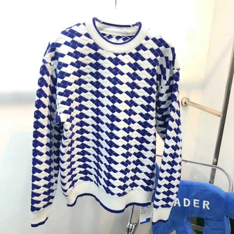 

Full Blue Argyle Jacquard Pattern ADER Error Sweater Wool Men Women High Quality Adererror Streetwear Casual 1:1 Knitt Pullover