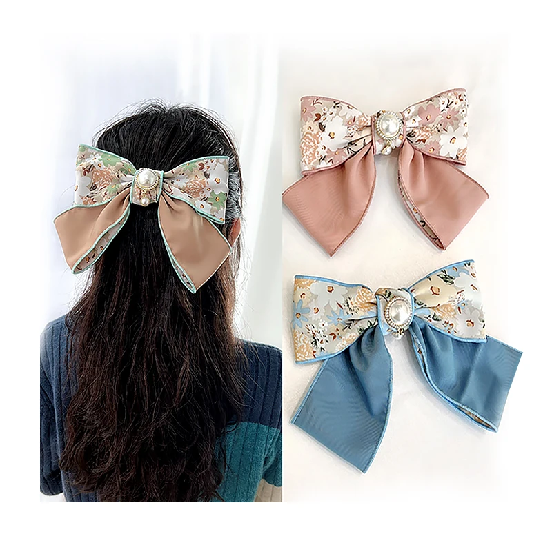 

Fashion Pearl Hair Grips Bow Hair Clip Women Solid Hairpin Trendy Hairpin Ribbon Hair Clip fabric Bow Ladies Hair Accessories