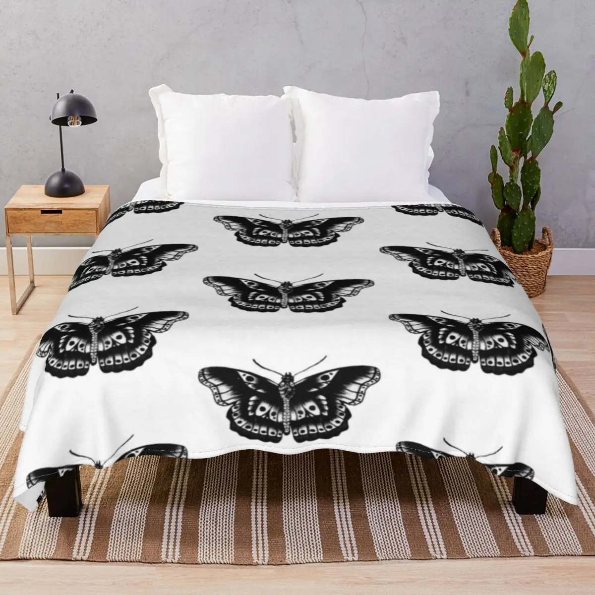 Butterfly Tattoo Blankets Flannel Plush Decoration Fluffy Throw Blanket for Bedding Home Couch Camp Office