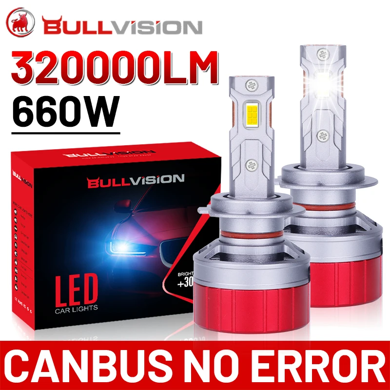 

H7 LED Canbus H11 H1 H4 320000LM 660W HB3 9005 HB4 9006 HIR2 LED Car Headlight Bulb Auto Fog Lights Motorcycle 6000K BULL VISION