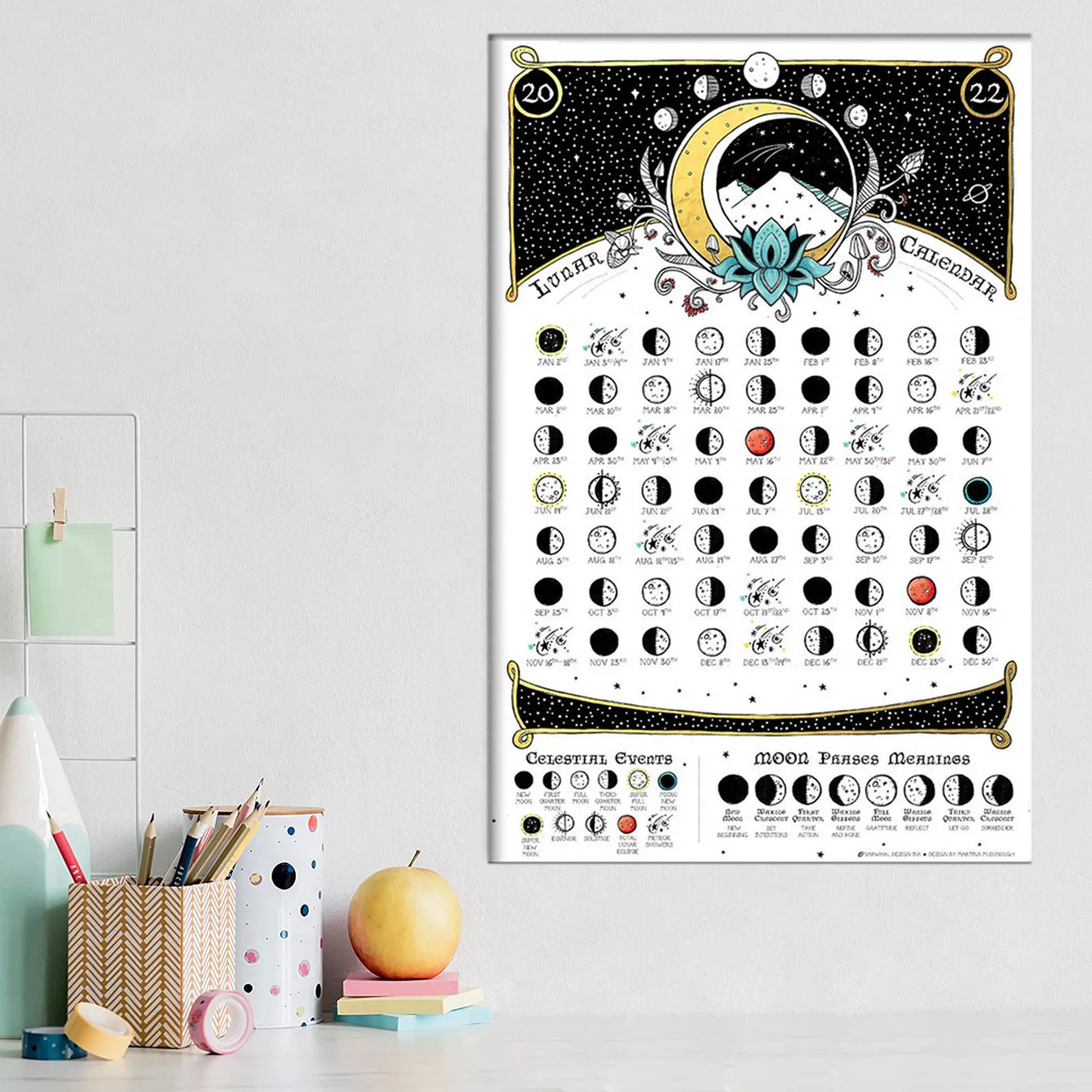 

Moon Calendar 2022 Lunar Phases Hangable Lunar Wall Calendar Moon Tracker Space Lunar Wall Poster Full Moon Tracker Wall Art For