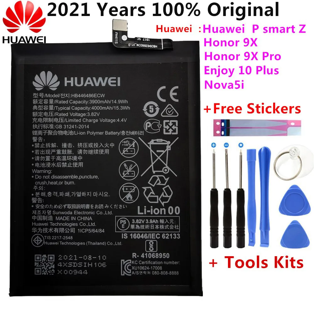 

Hua Wei 100% Orginal Phone HB446486ECW 4000mAh Battery For Huawei P smart Z/honor 9X/honor 9X Pro/Nova5i/Enjoy 10 Plus Battery