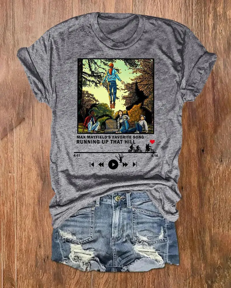 

Женские хлопковые футболки Rheaclot с коротким рукавом, смешная Милая рубашка для бега вверх «та хилл», «очень странные дела»