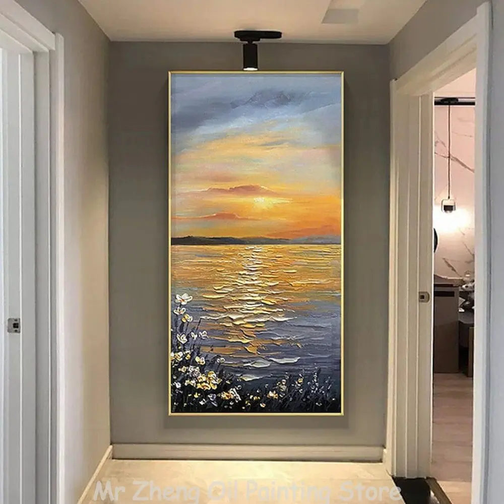

Sunset Landscape Oil Painting Abstract Handmade Canvas Decorative Mural Unframe Acrylic Hanging For Living Room Bedroom Wall Art