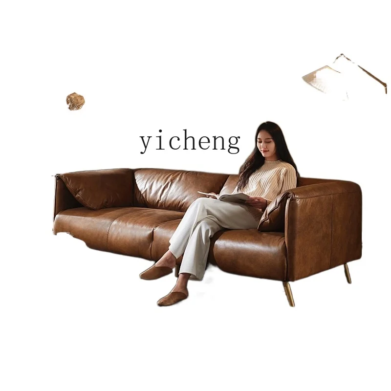 Трехместный диван из натуральной кожи в скандинавском ретро-стиле YY современный