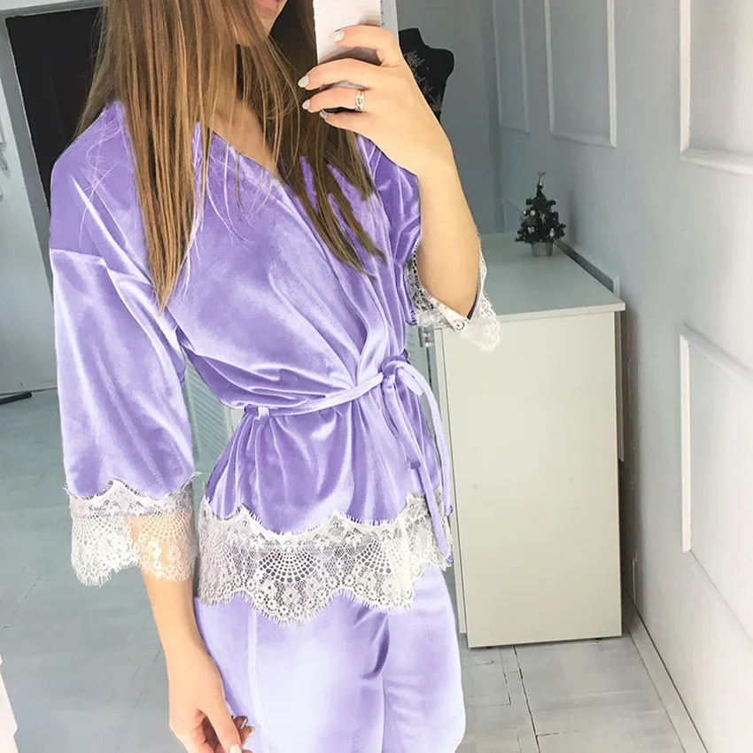 Designer Luxury Pyjamas Women Two Piece Set Lace Velvet Sleepwear Loungewear Winter Pjs Women Set