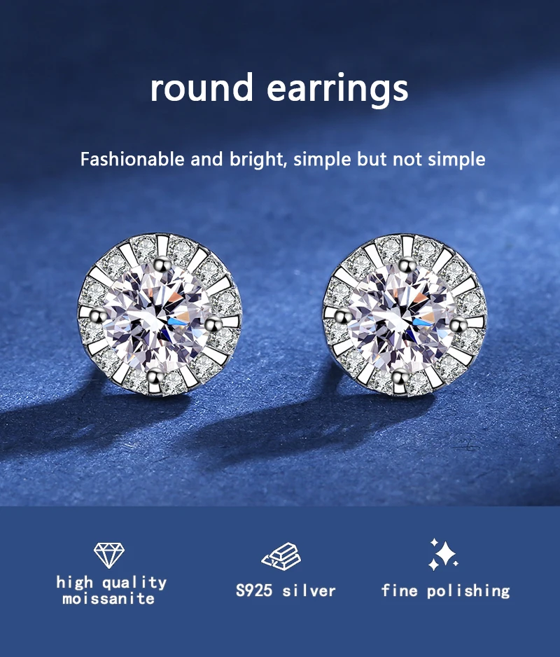 

Женские серьги-гвоздики из серебра 925 пробы с муассанитом