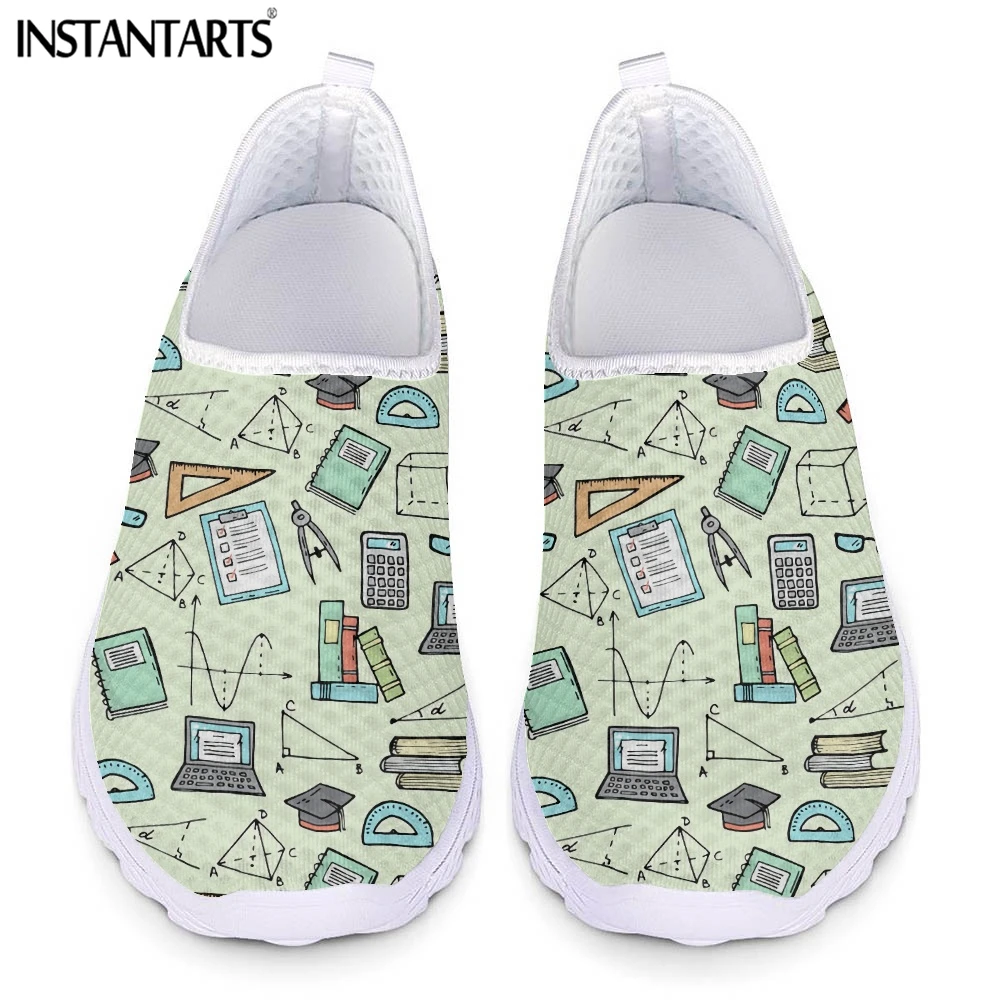 

INSTANTARTS Summer Casual Breathable Slip-on Flat Shoes Math Science Formula Printed Women Mesh Sneakers Light Lazy Loafers 2022