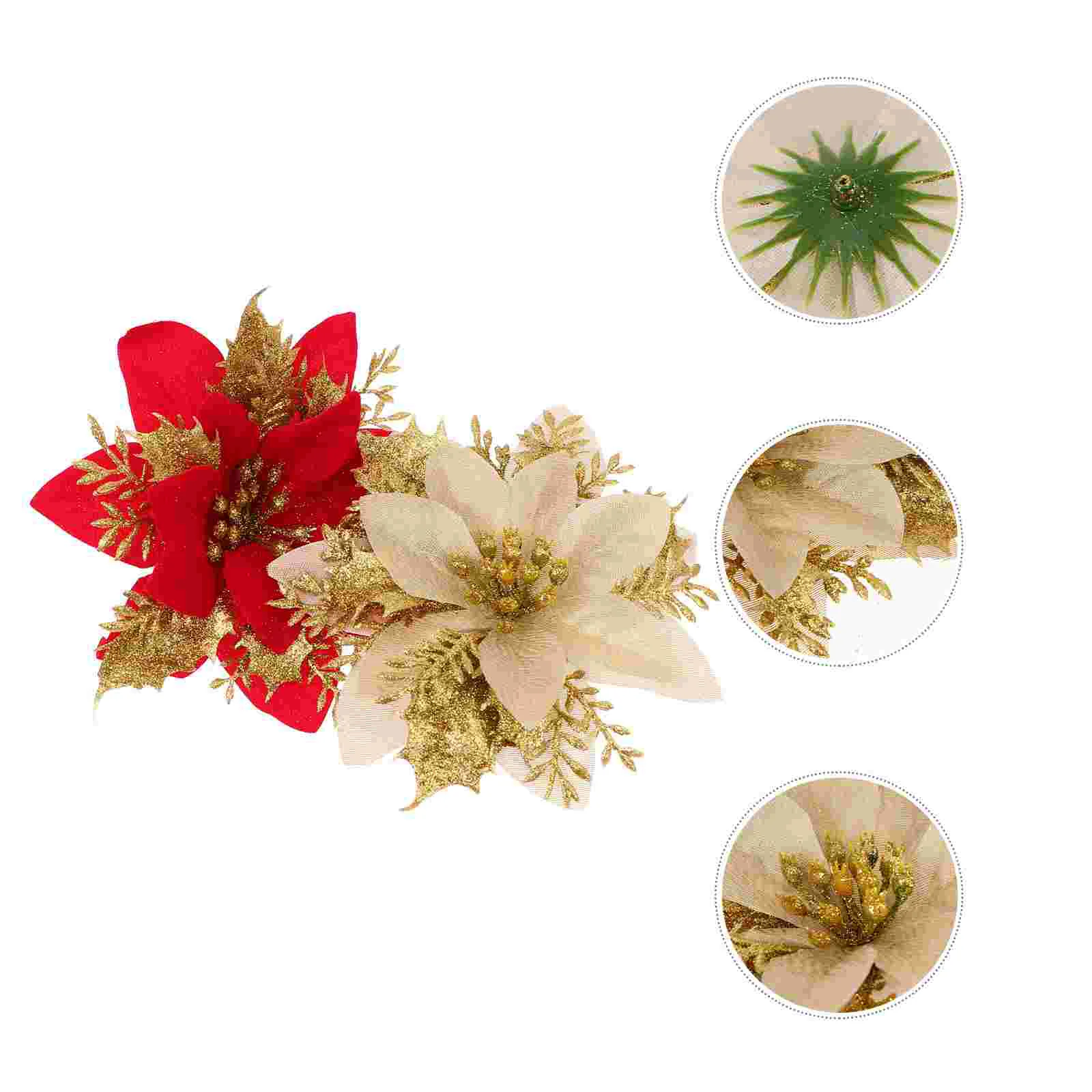 

Flowerschristmas Poinsettia Flower Glitter Ornaments Wreath Tree Artificial Ornament Holiday Shiny Holly