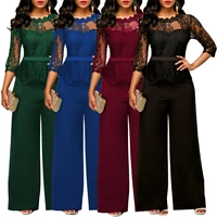 2022 new womens sexy jumpsuit lace hollow crew neck half sleeve fashion bodycon clubwear party rompers