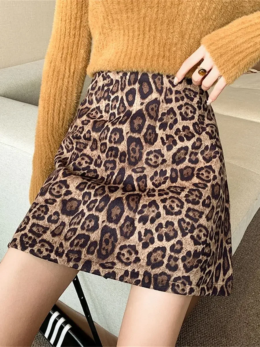 Модная замшевая мини-юбка с леопардовым принтом High Streeet женская облегающая