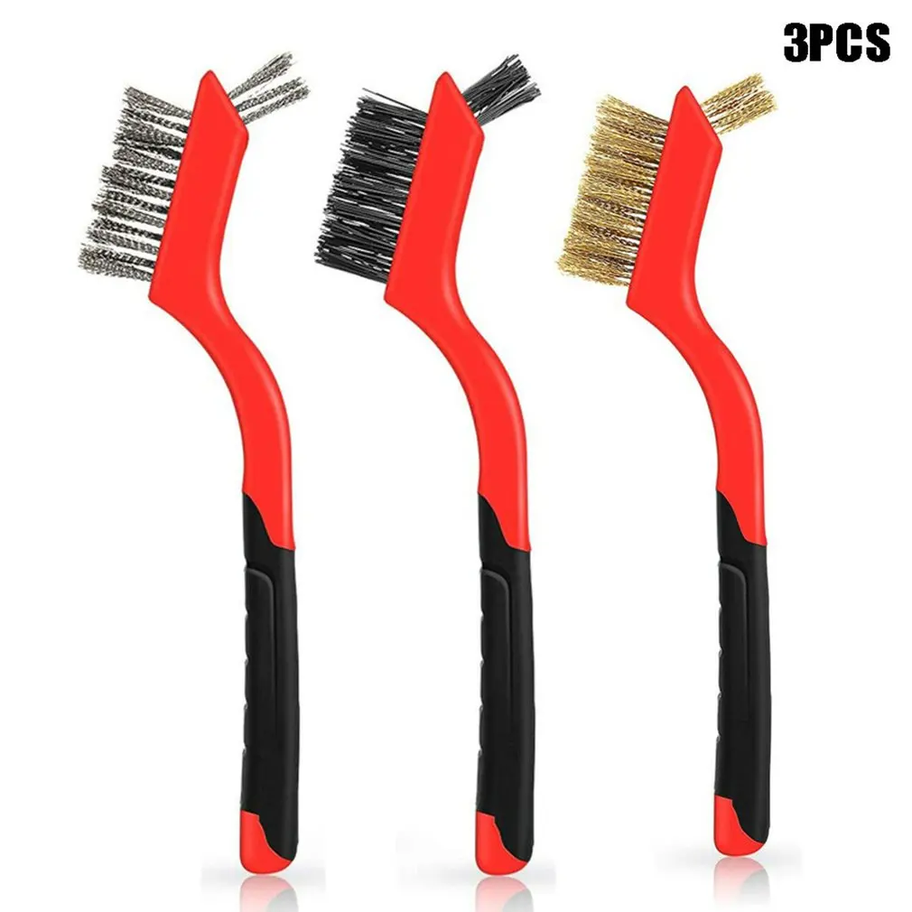 

3Pcs Wire Brushes Set Small Metal Cleaning Brush kit Brass/Stainless Steel/Nylon Heavy Duty for Rust Dirt Paint