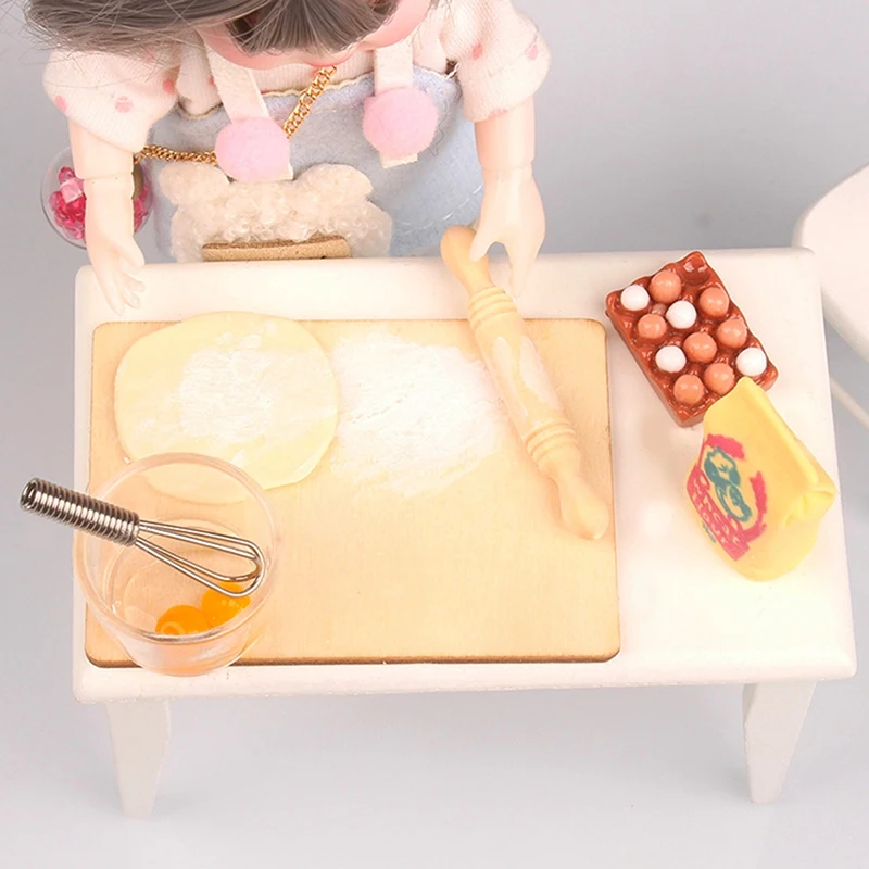

1Set 1:12 Dollhouse Miniatures Baking Tool Flour Rolling Pin Egg Beater Bowl Kitchen Model Decor Kids Pretend Play Toys