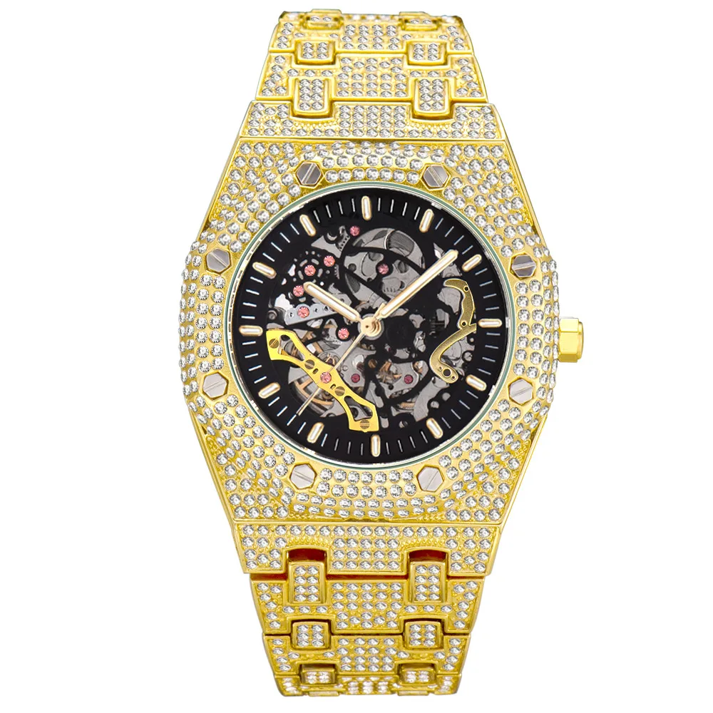 Top Brand rMechanical twatch Luxury Glass  Full Diamond Watch Stainless Steel Waterproof Watches Men