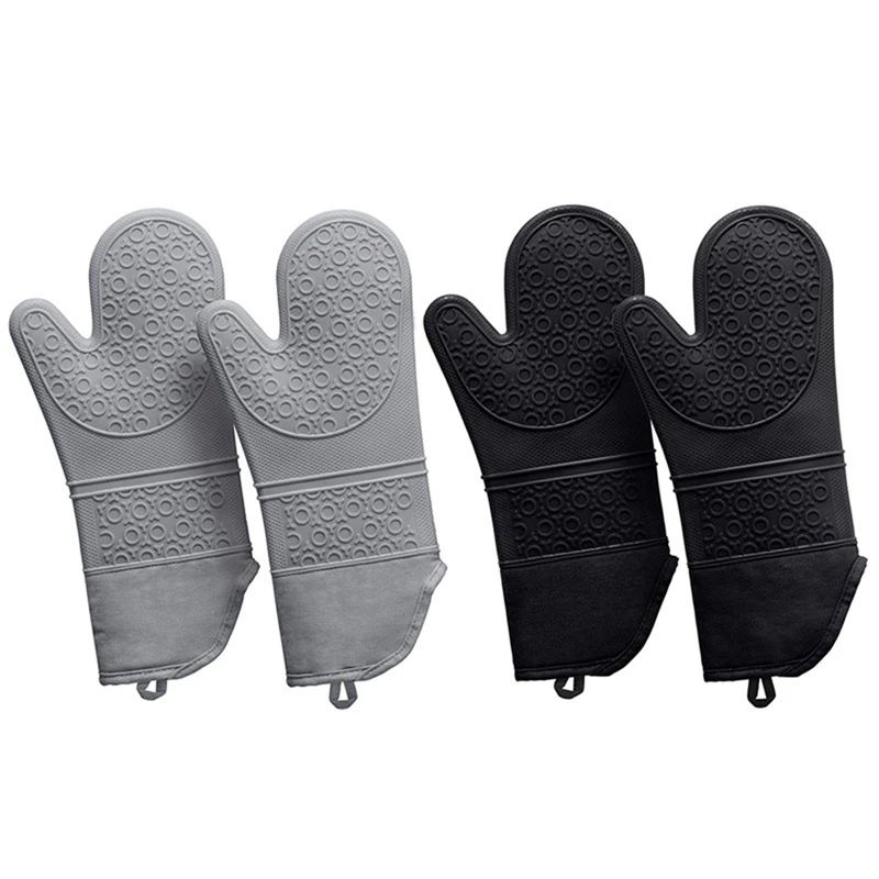 

4Pcs Silicone Oven Mitts: 500 F Heat Resistant Kitchen Mittens Non Slip Pot Holders Flexible Oven Gloves,Black & Gray