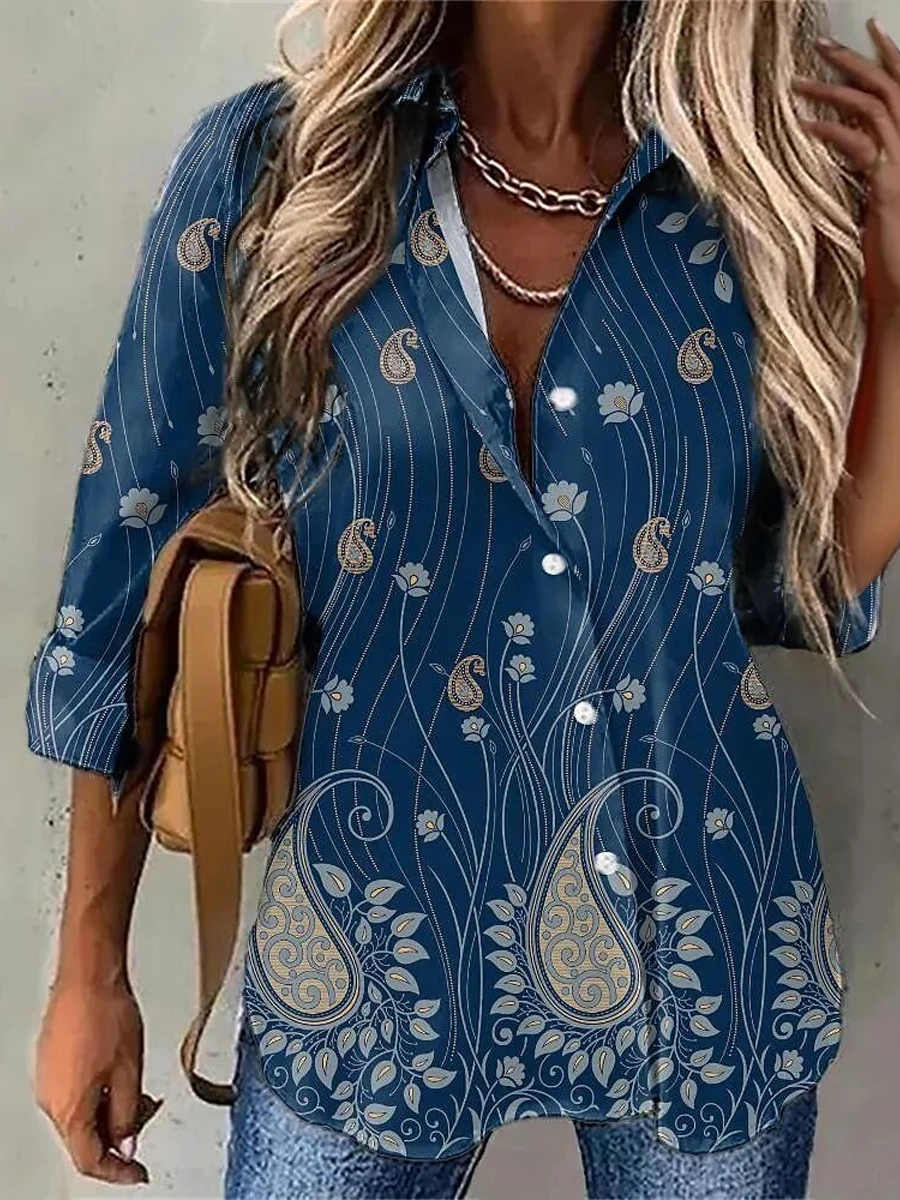 

Women Shirt Casual Blouse Women Long Sleeve Pocket Shirt Elegant Vintage Tops