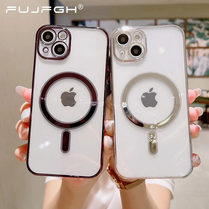 Магнитный чехол для телефона Magsafe модный прозрачный iPhone 13 12 11 Pro Max Mini с функцией