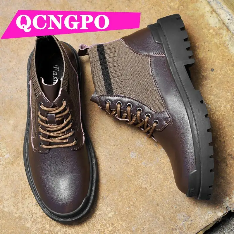 

Laces boots working boots retro Martin boots Motorcycle boots Cow Leather Medium Cut Round Toe Cowboy ankle classic boots