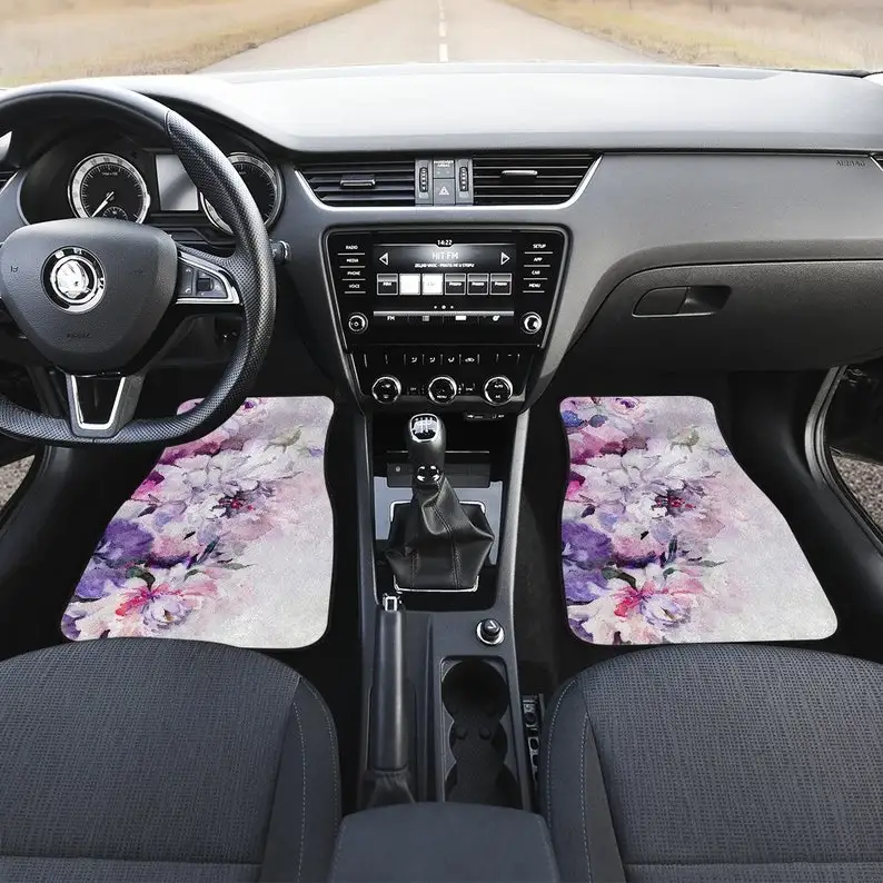 

Blue Light Green Floral Flowers Car Floor Mats Set, Front and Back Floor Mats for Car, Car Accessories