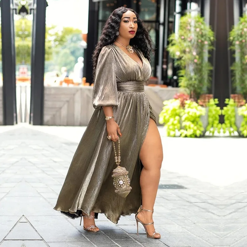 

Women Ruffles Long-Sleeved Summer Plus Size European and American Ruffles Maternity V-Neck Wedding Gowns Sexy Vestiods