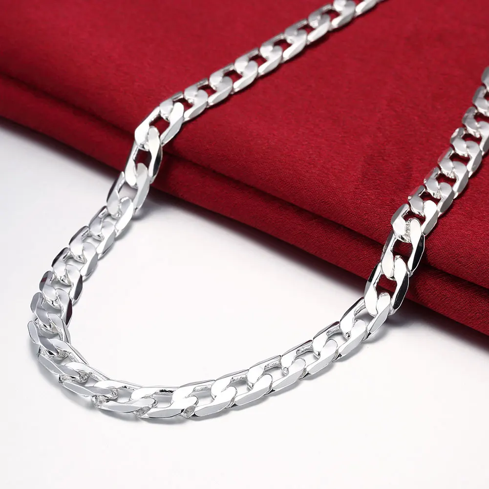 

Free Shipping 925 Sterling Silver 10MM 20/24 Inches Full Side Figaro Chain Necklace For Men Women Fashion Charm Gift Jewelry